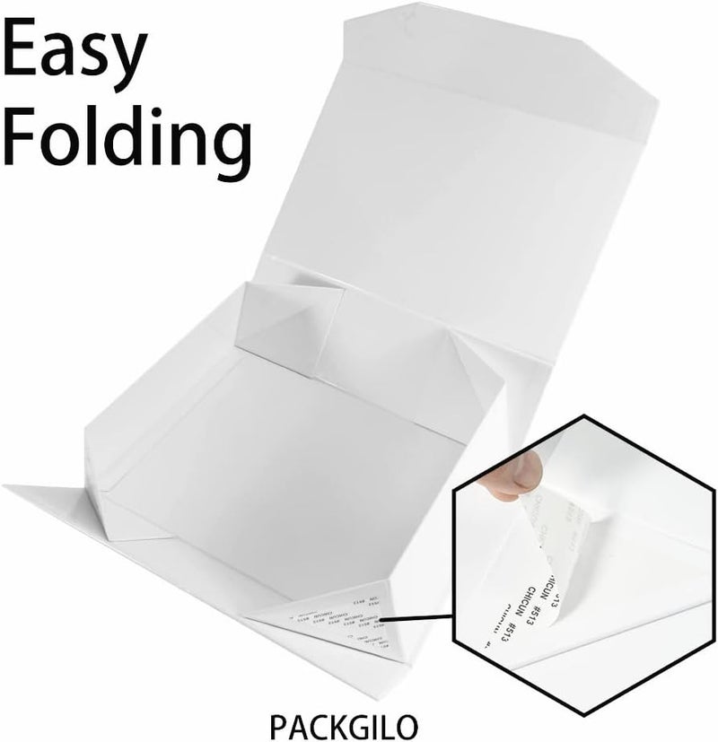 PACKGILO 2Pcs 13x9x4 Inches White Gift Boxes with Lids for Presents Magnetic gift box White Large Gift Box for Bridesmaid Proposal，Groomsman (Glossy White) - Image 3